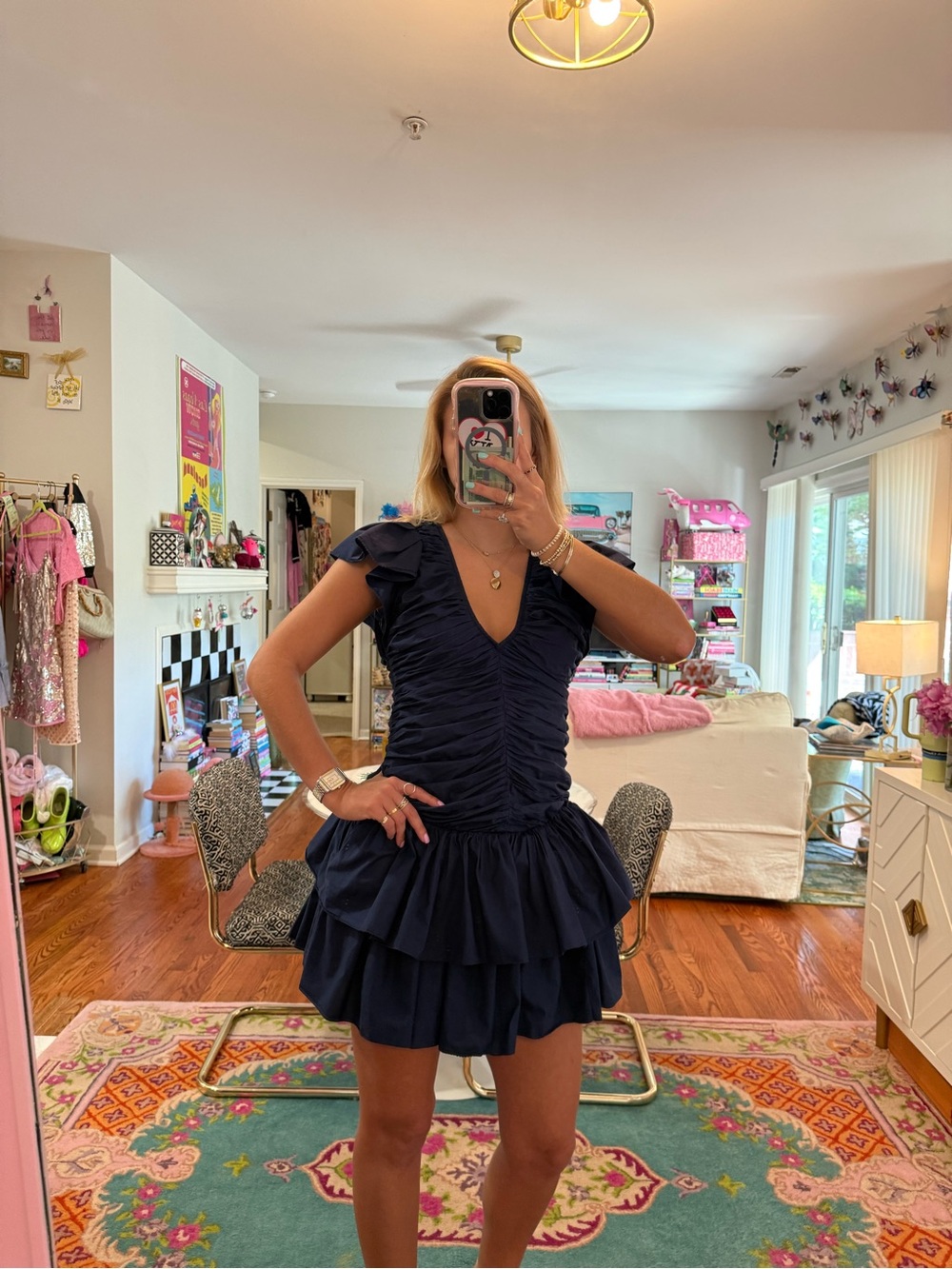 LOVE THE LABEL NAVY RUFFLE MINI DRESS SIZE SMALL